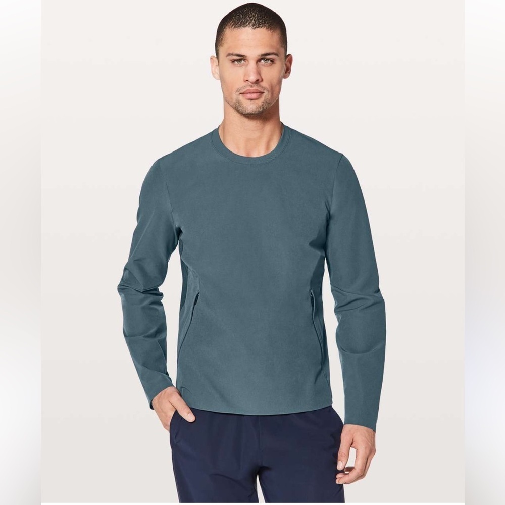 Lululemon Warp Lite Long Sleeve Crew Blue Zippered Pockets Mens Size Small